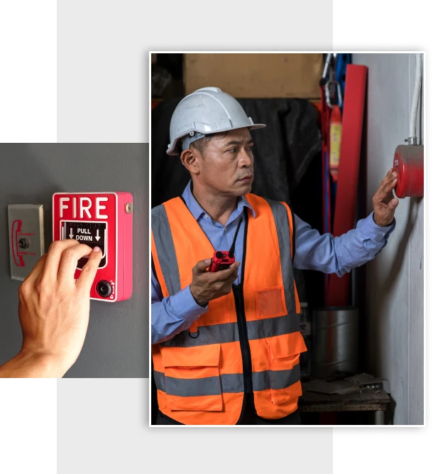 Engineer testing fire alarm system
